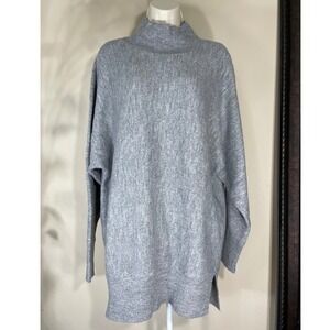 Magaschoni Mock Neck Sweater Women Large Gray NEW Oversized Tunic Side Slit Knit